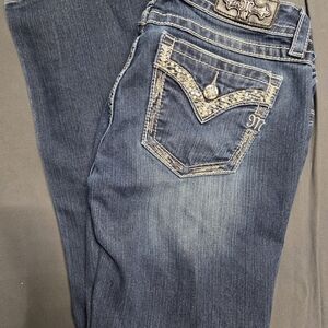 Miss Me Dark Blue Boot Cut Jeans with Embellished Pockets